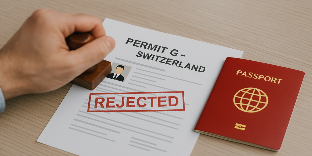 Imagen realista que representa un permiso de residencia G suizo, con estilo oficial, formato horizontal (1200x600), ideal para documentación y trámites personales.