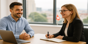 Buscar trabajo en Suiza: entrevista en oficina